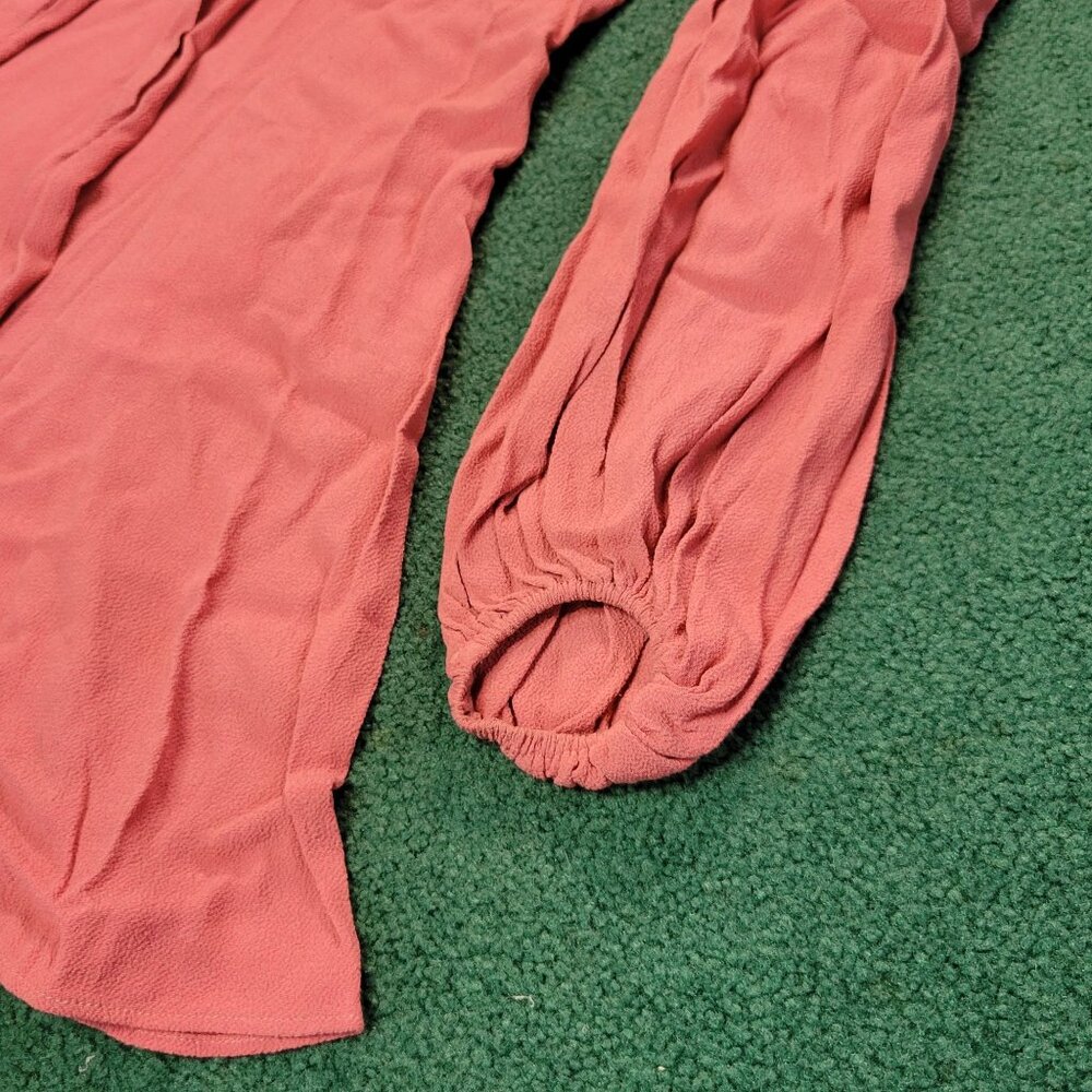 Reformation Women Dress Sz 6 Coral Pink Long-Sleeve Mini Flowy Skirt Tie Front - Picture 4 of 11